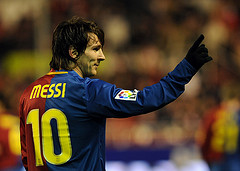 Lionel Messi playing for Barcelona.